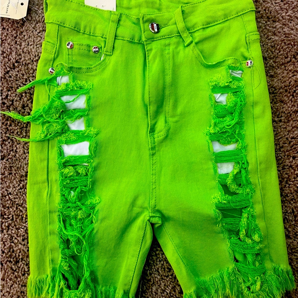 Lime Green Distress Shorts